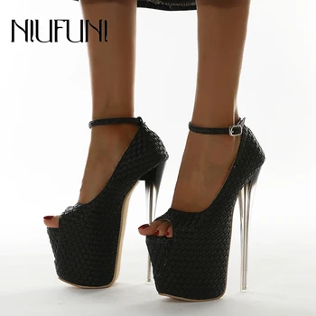 NIUFUNI Sugra Weave Дамски сандали 19 см Супер Високи токчета Единични обувки Plus35-42 Водоустойчив платформа Дамски обувки Подглядывающие пръстите