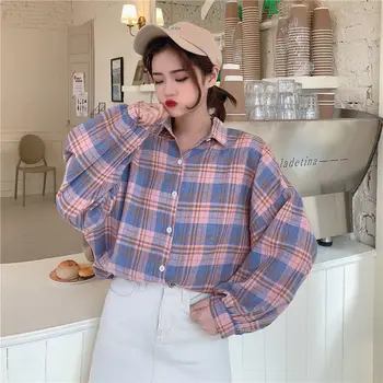 Deeptown Каре риза на Жената Красива блуза с пищни Ръкави Жилетка Корейски Стил 2021 Мода Големи Градинска Облекло Casual BF