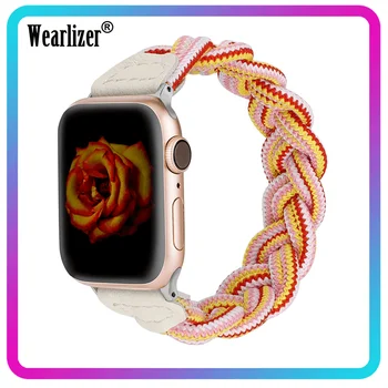 Wearlizer Тъкани еластична Каишка за часовник Apple Watch Band Растягивающаяся Ракита контур Найлонов Ремък за iWatch Series 6 5 4 3 2 1 SE