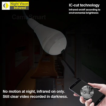 Най-новият WIFI Камера Закрит Обновен Панорамна Рибешко Око Led Лампа Огъване Безжично Наблюдение Smart Life Устройство за Дистанционно Управление Изглед