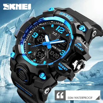2021 Fashion Cool Men Outdoor Sport Waterproof Watch Dual Display Analog Digital LED Electronic Wristwatch Relogio Masculino SK