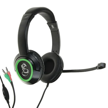 Слушалки Qumo Dragon War Flex, gaming on-ear, микрофон, 3,5 мм, 2 м, черно-зелени Слушалки 2095418 &