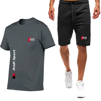 Популярната 2021 Нова Памучен Мъжка тениска + Шорти за бягане Костюм Мъжки Спортни панталони Летни Висококачествени памучни тениски Бягаща облекло