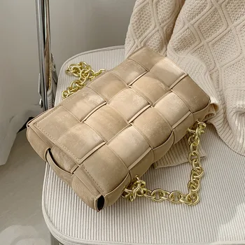 Нубук Тъкане на Кожата Crossbody Чанта за Дама Нова изкуствена кожа дамски Дизайнерска Чанта с Квадратно Рамото Куриерска Чанта Дамски