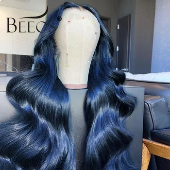 Beeos Ash Blonde Blue Body Color Wave 13*6 Прозрачни Дантелени предната човешки Косъм перуки Предварително выщипанные Избелени възли Перуки за жени