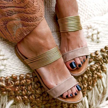 Дамски сандали 2021 Рим Мода Плоски сандали Жена Гладиатор Нескользящие Обувки на плоска подметка Дамски Ежедневни плажни пързалки Дамски обувки