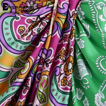 Everkaki Boho Цветен принт Блузи, Шорти, Поли, Костюми, Комплекти Свободни Цветна Мозайка Y2K Зелен Za Костюми женски 2021 Mujer Faldas