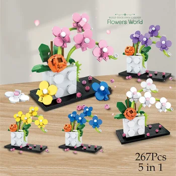 MOC САМ Phalaenopsis Цвят градивните елементи на Растенията Дърво Ваза с Цветя В Саксии Тухли Монтаж Модел на Детски Образователни Играчки Подарък