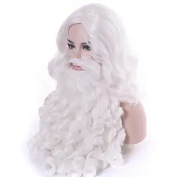 Deluxe White Santa Fancy Costume Dress Wizard Beard Set Коледа Halloween Party Supplies