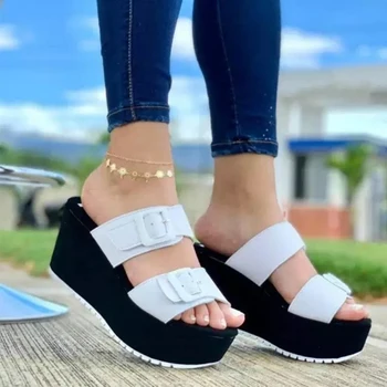 Летни дамски сандали 2021 Мода Клинове Platfrom Чехли Открит Случайни Ръст на увеличение Сандали Жена Muje Плюс Размер