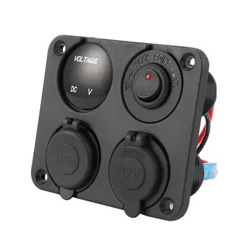 Два Порта USB Зарядно за Кола с led Вольтметром + Изход за Захранване 12-24 В + Ключ за Включване-Изключване 4 в 1 Автомобилната Морска Лодка LED Switch Panel