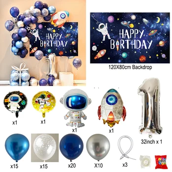 Самобитността на 1-ви Рожден Ден на Доставка 71Pcs Ракета Астронавт Балон Арка Набор от Планети на Вселената Фон За Момче Детски