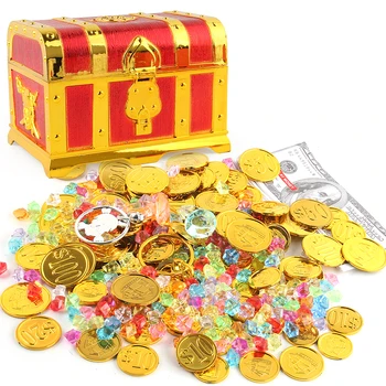 Пластмасов Pirate Ковчег Със Съкровища Златна Монета Скъпоценен Камък Организатор На Съхранение В Кутия, Сандък Със Съкровище Подаръци За Детски Рожден Ден Украса Играчки