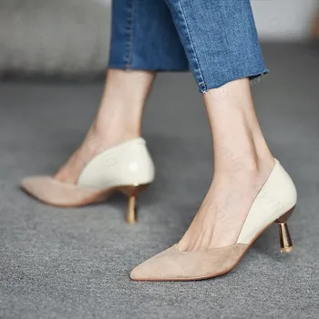 Дамски Токчета Брандираната Модни Обувки Вечерна Рокля Помпи Зима Есен Point Toe Lady Високи Токчета Метален Тънък Ток 2020 Нови Обувки