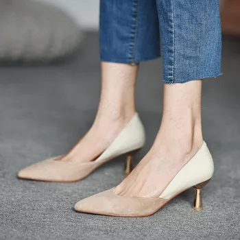 Дамски Токчета Брандираната Модни Обувки Вечерна Рокля Помпи Зима Есен Point Toe Lady Високи Токчета Метален Тънък Ток 2020 Нови Обувки