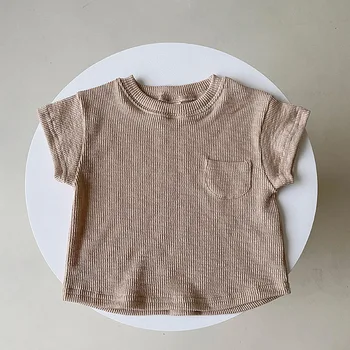 2021 малко Дете Baby Boy Girl Solid Thread Printed Върховете Summer New Children Kid Cotton Elasticity Half Sleeve-T-shirt