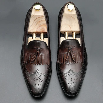 Мъжки кожени обувки бизнес рокля, костюм мъжки обувки марка Юнеца естествена кожа черен слипон сватбени мъжки обувки Phenkang 2020