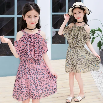 Рокли за момичета, юноши Лятото на 2019 Детски Дрехи Бебешки Леопардовое рокля Шифоновые рокли на принцеси, на възраст 7 8 9 10 11 12 Години