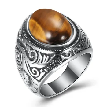 JIOROMY Titanium Steel Vintage Stone Ring Тюркоаз, Пръстени За жени 2020 Мъже Сватба парти Неръждаема Стомана Бижута