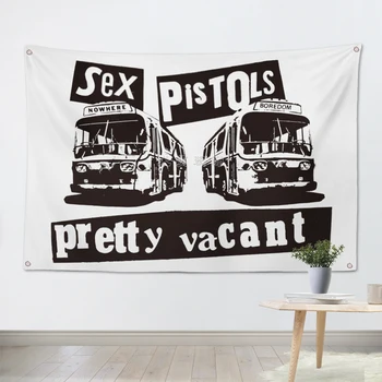 Sex Pistols Рок Група Виси Изкуство Водоустойчив Полиестер Плат 56X36 инча Знамена банер Бар Кафене Хотел Декор