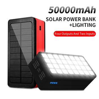 PINZHENG 50000mAh Solar Power Bank For Outdoor Camping Phone Power Bank е Преносимо Зарядно Устройство Батерия Дигитален Дисплей Powerbank