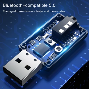 Bluetooth-съвместими 5.0 Приемник Безжичен USB Адаптер 3.5 мм Аудиоприемник/Предавател За ТЕЛЕВИЗОР, КОМПЮТЪР Авто Високоговорители AUX Plug And Play