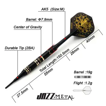 CUESOUL Jazz - Metal Professional, Soft Steel Tip Darts Пин Set 20/22 Грама с 6шт Пластмасови интегрирани летенето AK5