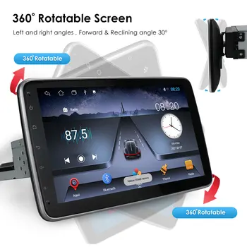 Четириядрен Android10 Универсален Въртящи се на 360 Авто Видео Мултимедия Стерео 1 DIN Авто Радио Аудио GPS Navi Плейър, WiFi, Bluetooth FM
