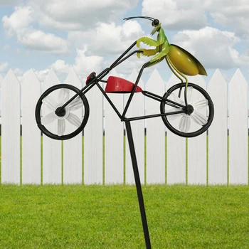Vintage Bicycle Wind Spinner With Metal Stake Frog Riding Motorcycle Windmill Decoration For Yard And Garden Decoration #W0