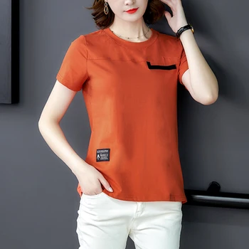 Han Ladies Summer T-shirt women ' s Pure Cotton Губим Round Neck Large Size Short Sleeve-T-shirt Trend