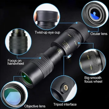 Монокулярный телескоп 4K 10-300X40mm Бинокъл Super Zoom Монокулярный Статив FMC Ultra-High Transmittance Hunting Night Light