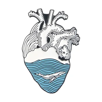 Ocean Wave Кит Freedom Сърце Карикатура Отличителни Игли Брошка Метална Икона Реколта Класически Бижута, Подаръци Колекция