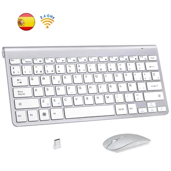 Испанска Безжична Клавиатура и Мишка 2.4 G Ultra Slim Multimedia Keyboard Mouse Combo Low Noise for Laptop Desktop Windows Smart TV