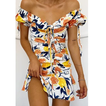 Жена Облечи Секси Лято С Рамо Цветен Принт vintage Dress Boho Style без гръб mini Party Beach Dresses Vestidos de fiesta