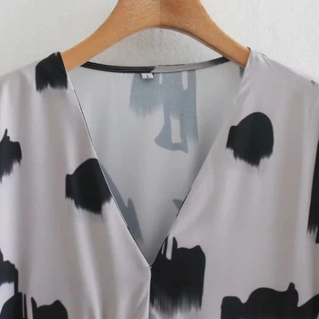Women Ink Wash Printing Разчорлям Tiered Dress Female Three Quarter Sleeve Loose Clothes Casual Lady Vestido D6707