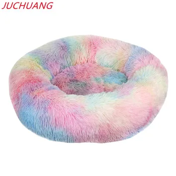 JUCHUANG Round Cat Beds House Soft Long Plush Pet Dog Bed For Dogs Basket Pet Products Възглавница Cat Mat Bed Sleeping Sofa