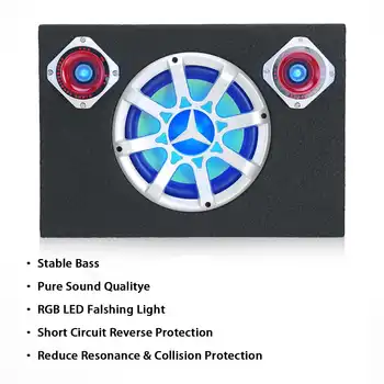 8 Инчов Автомобилен Активен Аудио Субуфер Говорител Bluetooth 3 Led Светлини Усилвател На Мощност Авто Стерео Висок Клас Авто Аудио Музикален Плеър