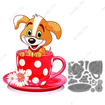 Сладко Cup Puppy Hot New Metal Cutting Die Stencil for Making Лексикон Album Birthday Paper Card Embassing Cut Die Стара Dogs