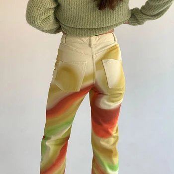 Нов Модерен Естетически Панталони за жени Tie Боядисват Y2k Спортни Панталони с Висока Талия прави Панталони за жени 2021 Bottom Streetwear Pop