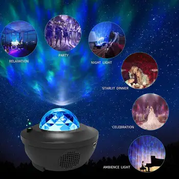 USB Led Star Projector Night Light Sky Star Music Ocean Wave Проекционная Лампа W/ Remote Atmosphere Ambient Home Decoration