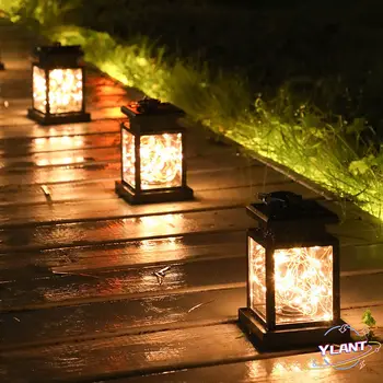 YLANT Solar Powered LED Outdoor туинкъл Свещ Фенер Outdoor Lamp Home Garden Decoration Light Топло Пламък Мигащ Чай Светлина
