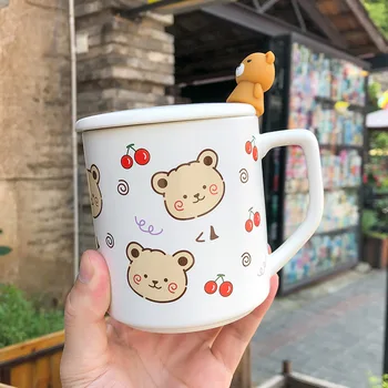 Новият Сладък мечка Керамика Кафеена Чаша с Лъжица Творчески Ръчно Рисувани Съдове За Напитки Мляко, Чаша Чай За Закуска Напитка Новост Подаръци