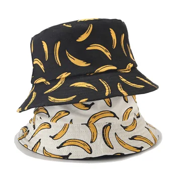 Печат Банан Обръщане на Рибар Шапка, Черно-Бял Лято Кофа Шапка за Мъже Жени Улица и Хип-хоп Sun Боб Панама k pop cap шапка