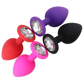 Small Medium Large Silicone Butt Plug with Crystal Jewelry Smooth Touch Анален No Vibration Sex Toys for Woman Gay Men