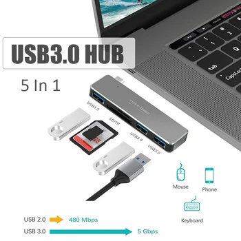 USB C Хъб 5 in 1 Type C Хъб Адаптер за MacBook Pro 2019/2018/2017, MacBook Air на 2018 г., Huawei Google Chromebook на Samsung Galaxy