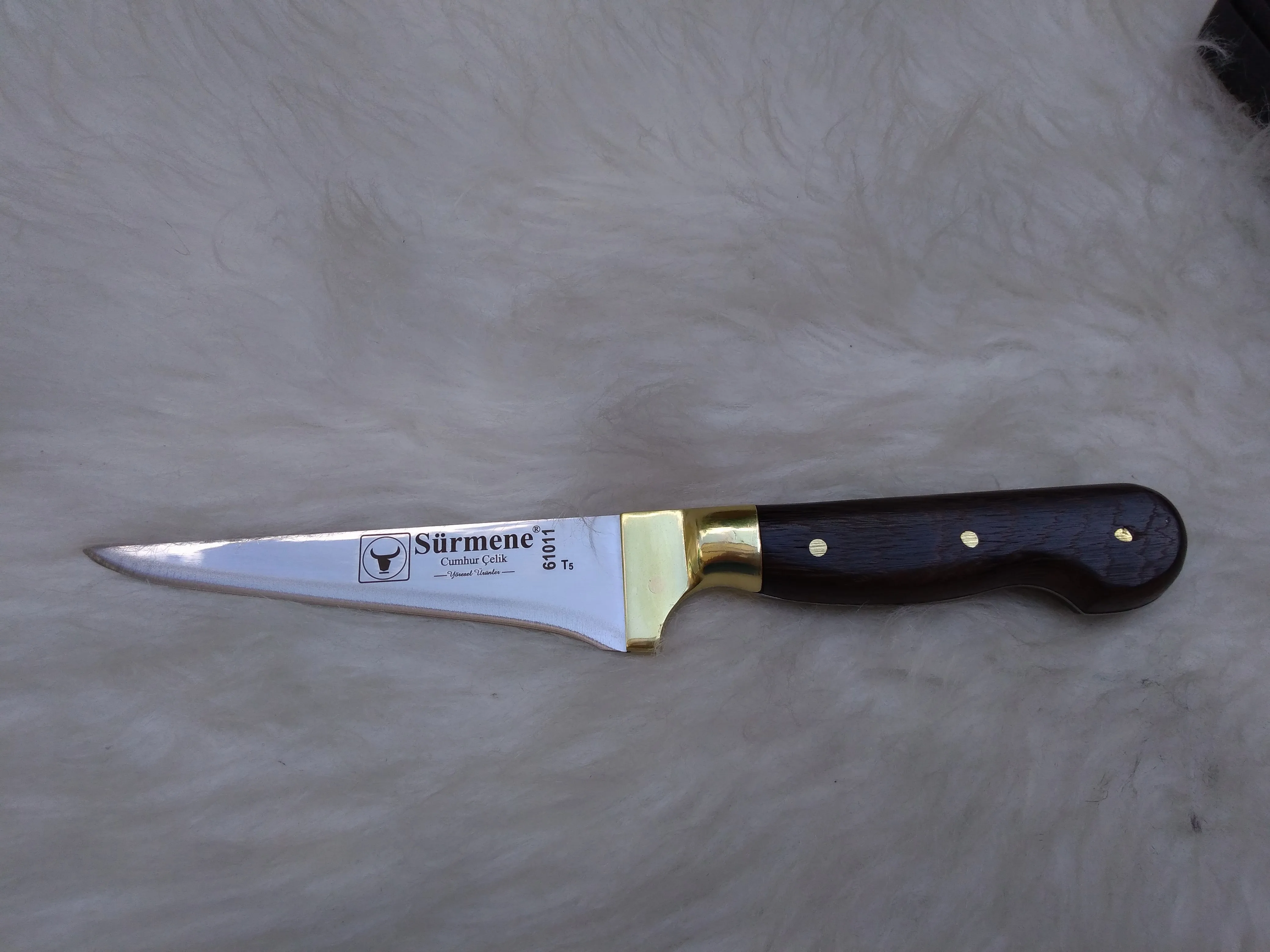 Surmene Cumhur Çelik Bıçak Venge Ağaç Saplı El Yapımı Kesici Et ve Sebze Kesme Bıçağı Sarı Perçinli Premium Profesyonel