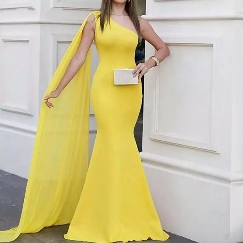 Новият пристигането Едно Рамо Вечерни рокли на Русалка-Дълга Жълта рокля на Бала Официални Вечерни Рокли, Vestidos de Fiesta Robe Longue рокля