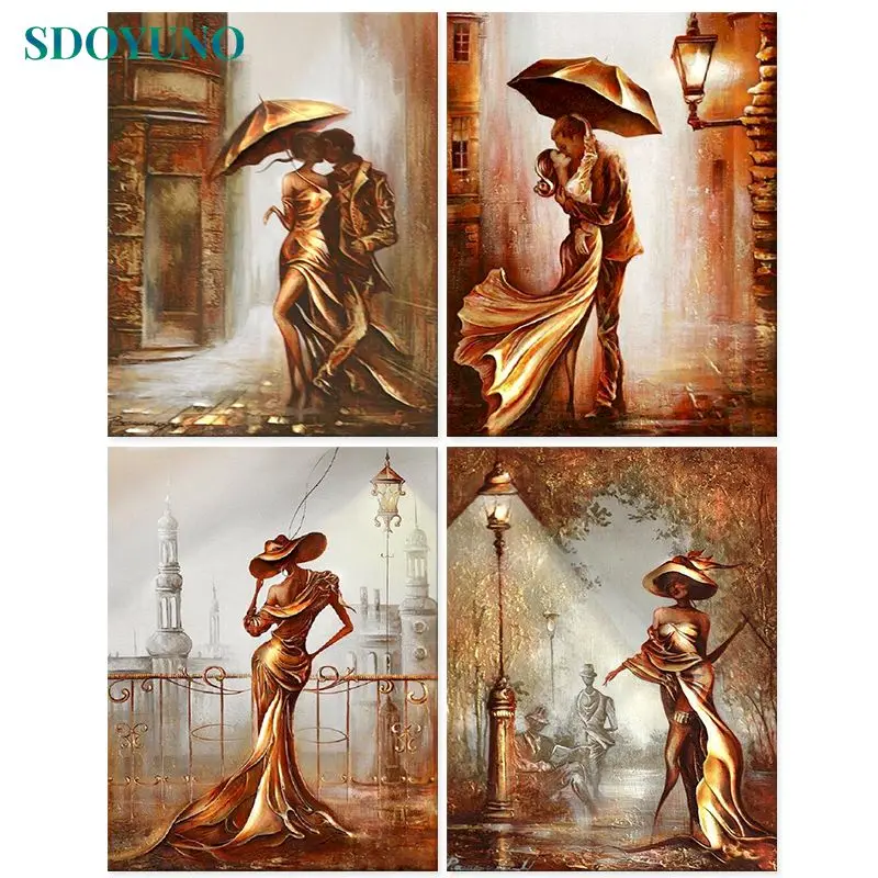 SDOYUNO САМ Oil Painting By Numbers Golden Women 60x75cm Paint By Numbers On Canvas Figure Frameless Handpaint Home Decor