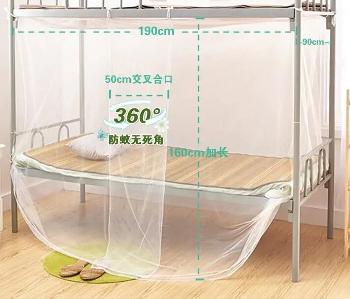 Mosquito net за одноместной врати, двойно легло отгоре и отдолу на квадратен покрив
