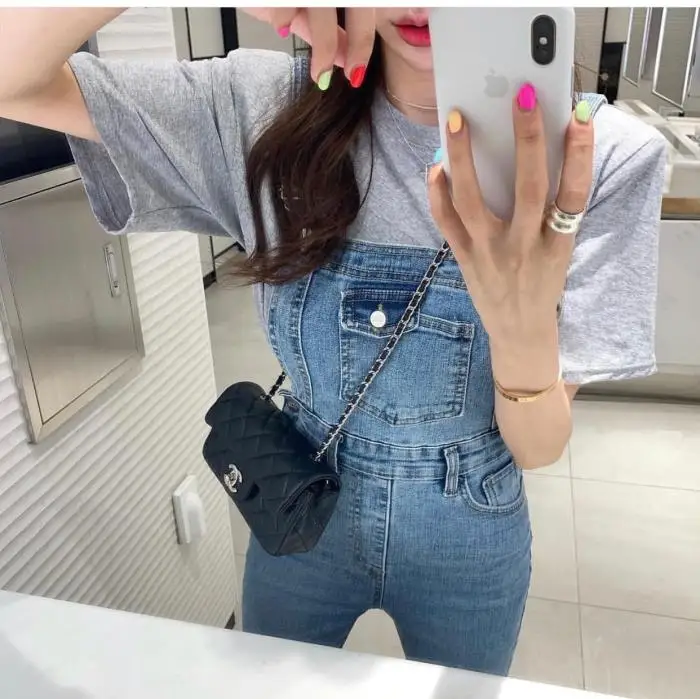 Don ' t Miss Korean Ins All-Match the Early Autumn Age-Reducing Washed High Waist хапче за отслабване Long Leg Distressed Frayed Suspender